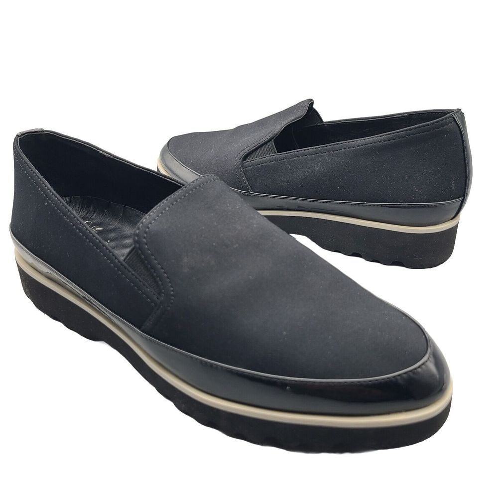 DONALD J.PLINER CONNER Black Women Shoes Loafers Fabric /Patent Leather Sz 9.5